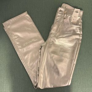 Abercrombie & Fitch 90s Straight Ultra High Rise Silver vegan leather pants